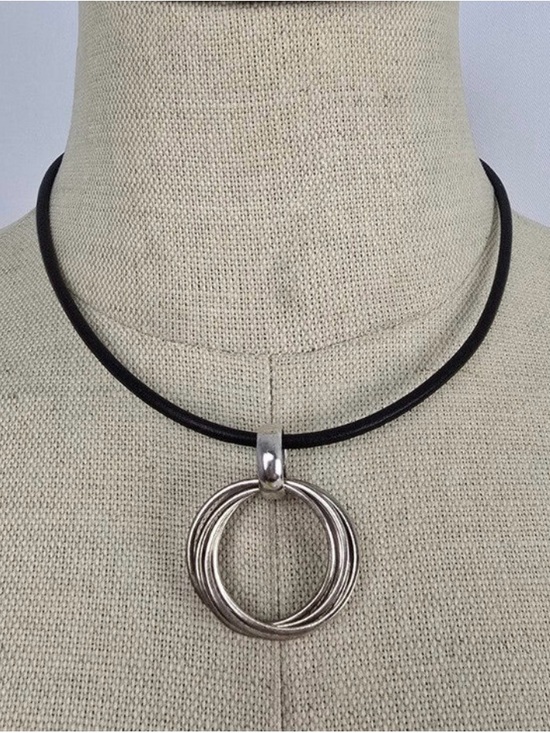 Silpada Jewelry - Silpada Sterling Silver Multi-ring Circle Pendant on Leather Cord Necklace